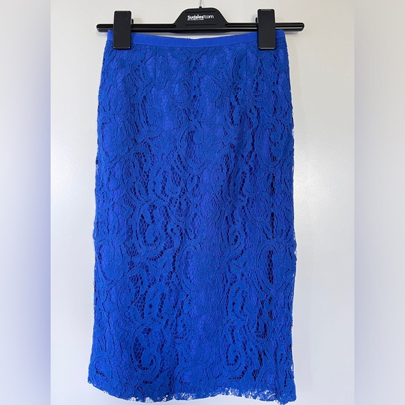 NWT Reiss Devi lace pencil skirt blue passion size